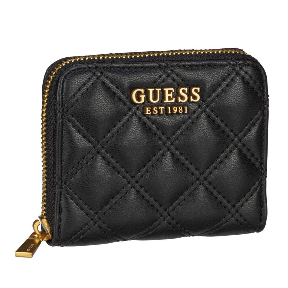 GUESS Giully Small Zip Around Wallet Black PU with Gold Hardware